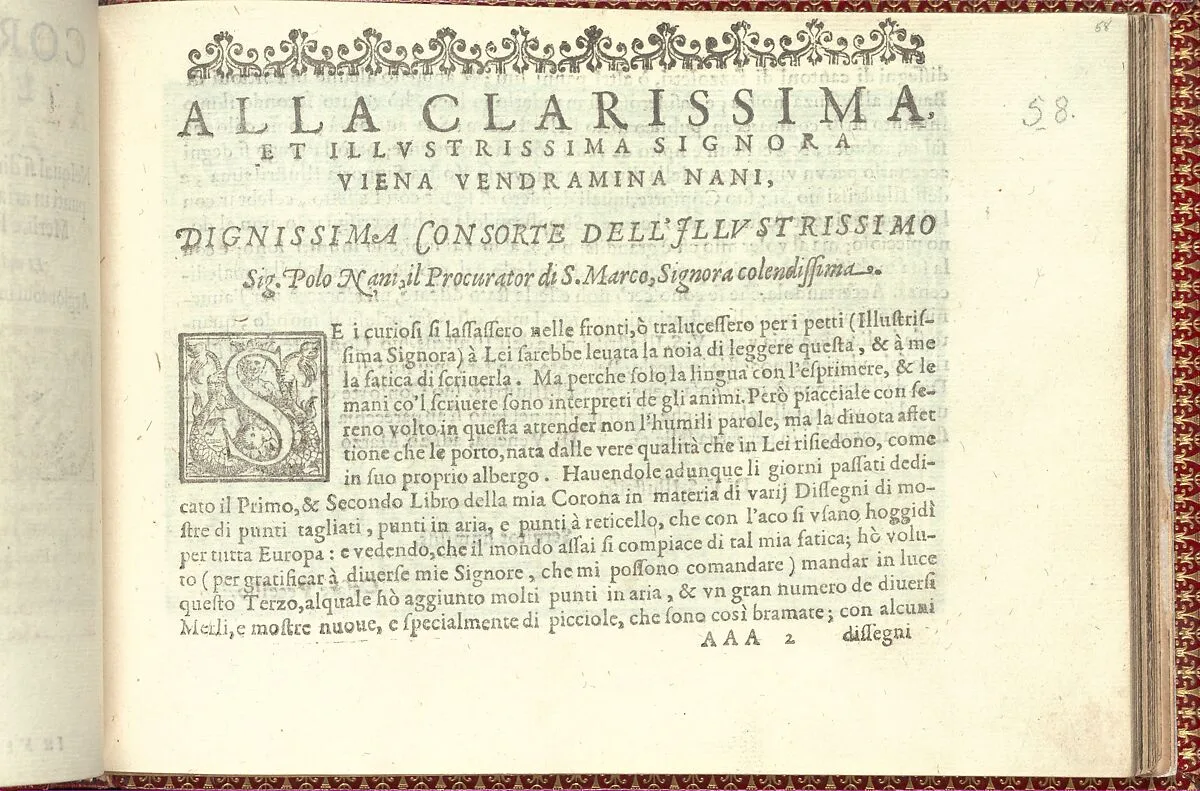Corona delle Nobili et Virtuose Donne: Libro I-IV, page 58 (recto) — Cesare Vecellio