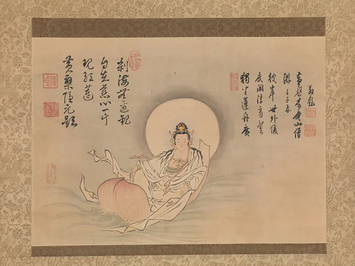 照山元瑶筆 隠元隆琦 ・ 木庵性瑫賛 一葉観音図 (Ichiyō Kannon zu)|Kannon on a Lotus Petal