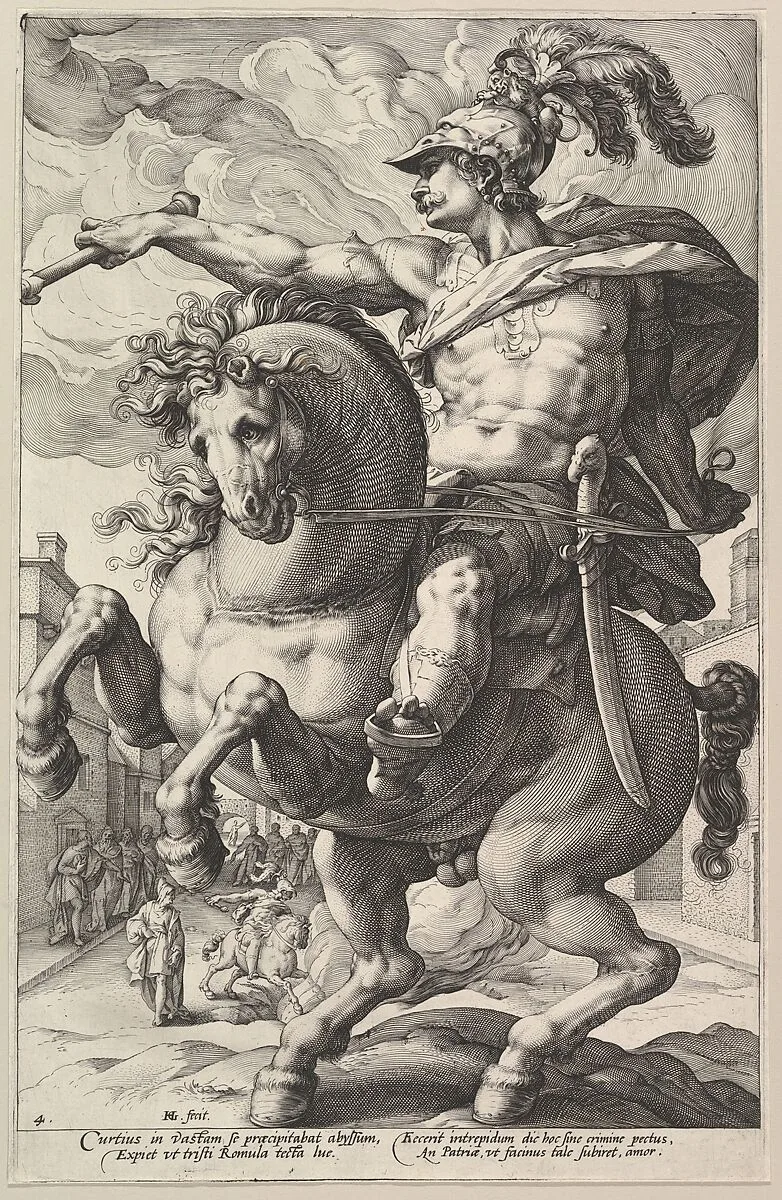 Marcus Curtius, from "The Roman Heroes" — Hendrick Goltzius