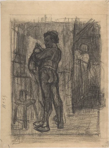 Standing man with beer mugs