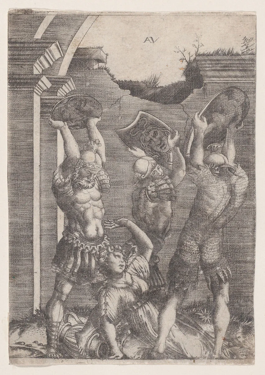 Tarpeia Crushed by the Sabines — Agostino Veneziano (Agostino dei Musi)