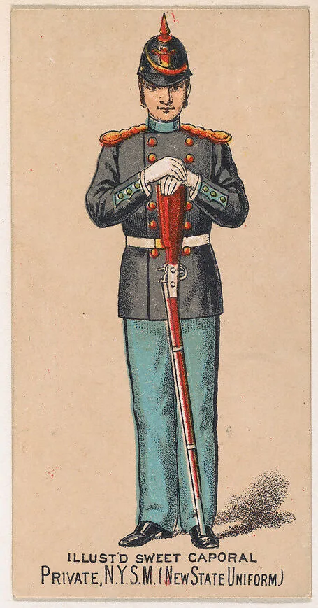 New State Uniform, Private, New York State Militia, from the Military Series (N224) issued by Kinney Tobacco Company to promote Sweet Caporal Cigarettes — Kinney Brothers Tobacco Company