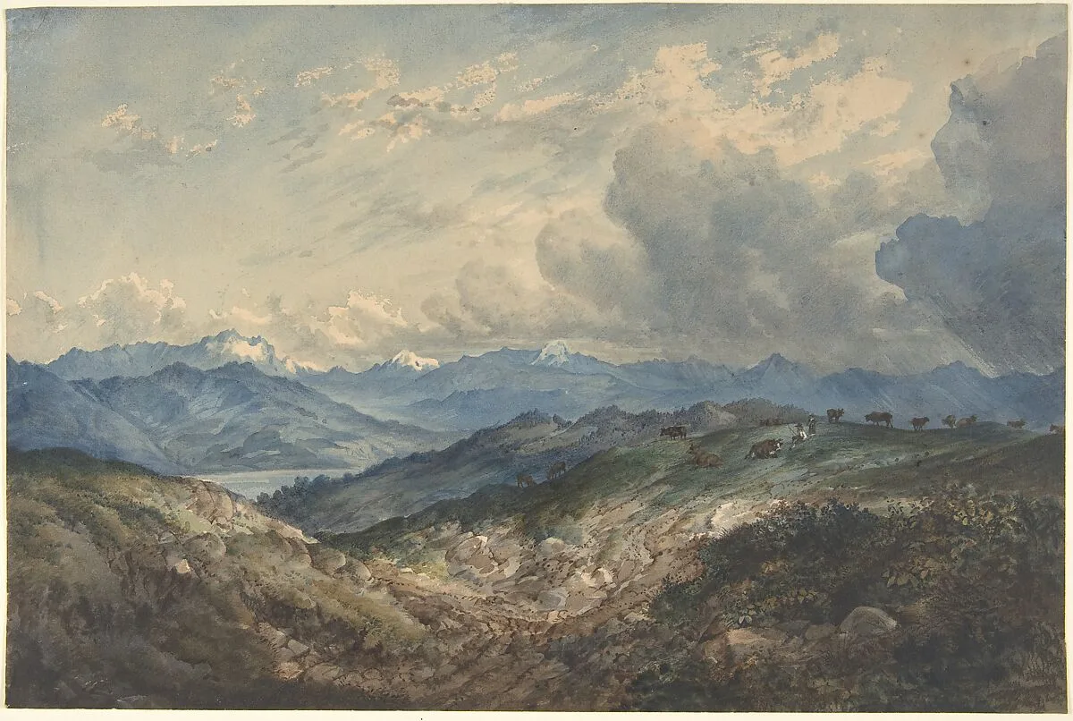 Mountainous Landscape with Approaching Thunderstorm — Anonymous, German, 19th century