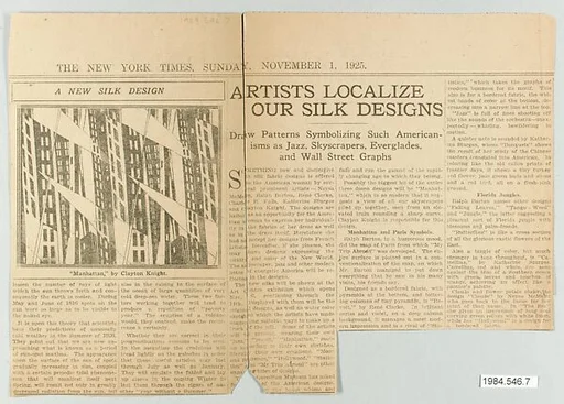 from The New York Times, Sunday, November 1, 1925, entitled "Artists Localize our Silk Designs"
