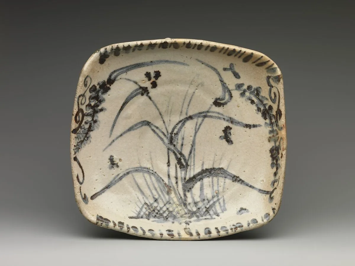 絵志野花草文額皿|Dish with Reeds — Unknown
