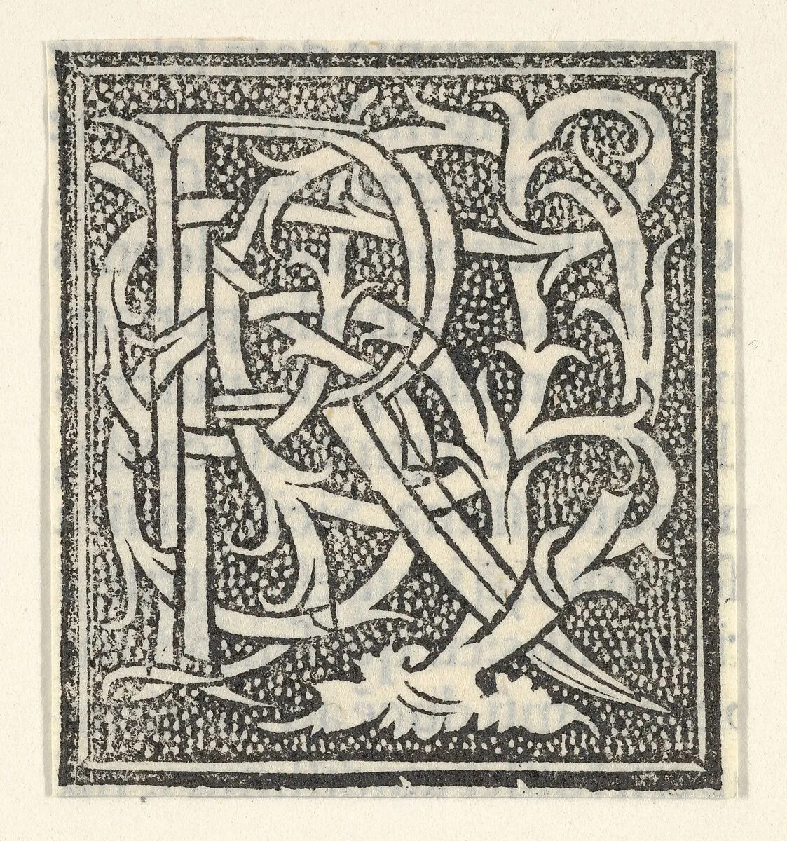 Initial letter R on patterned background — Anonymous, Italian, 16th century