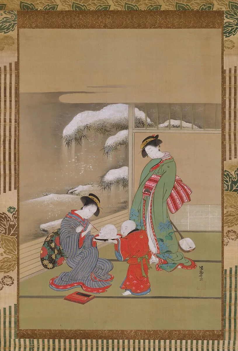 雪兎図|Painting the Eyes on a Snow Rabbit — Isoda Koryūsai