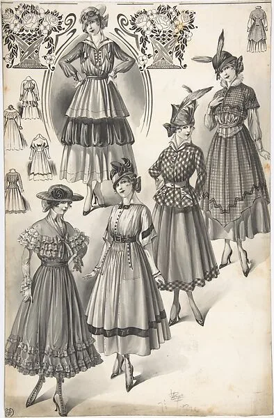 Designs for Five Women's Full-skirted Dresses — A. Foa