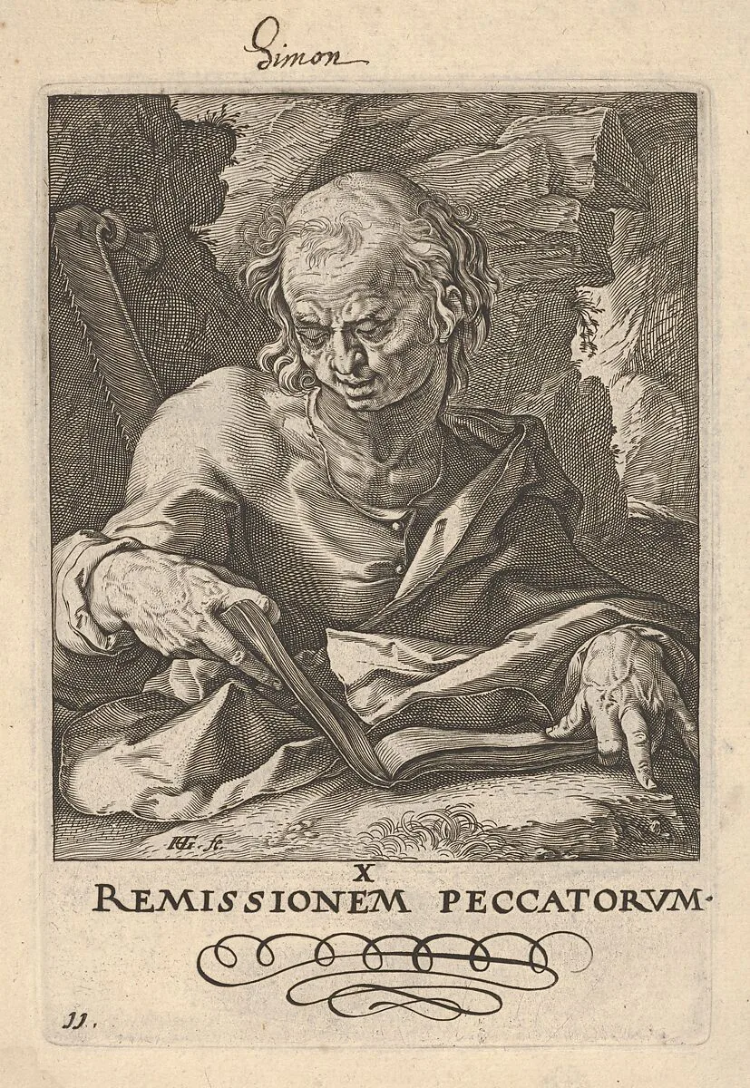 St. Simon, from Christ, the Apostles and St. Paul with the Creed — Hendrick Goltzius