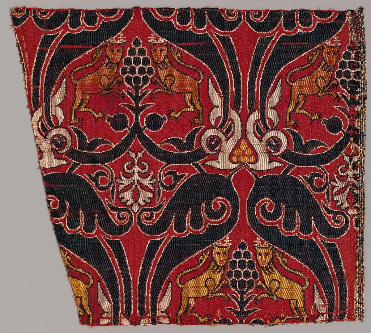Silk Fragment with Lions and Pomegranates — Unknown