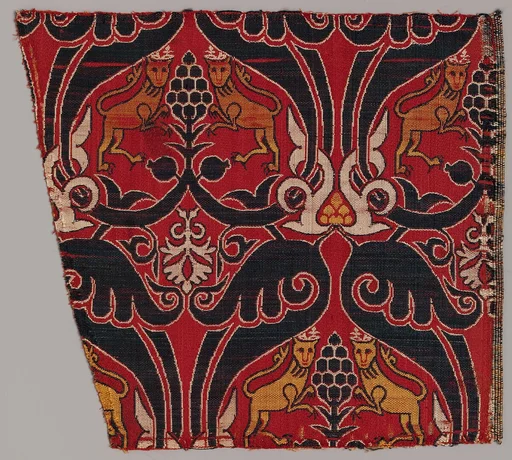 Silk Fragment with Lions and Pomegranates