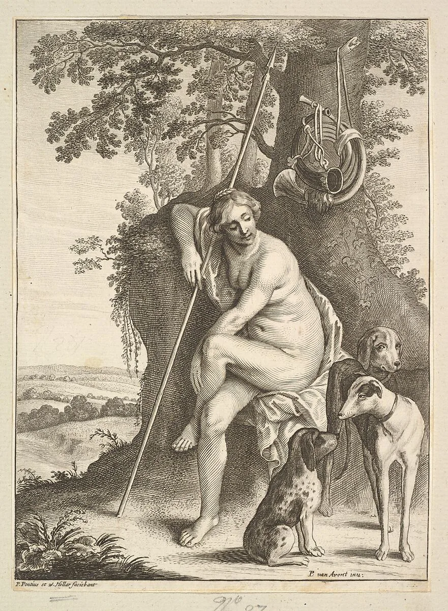 Seated figure of Diana the huntress — Wenceslaus Hollar|Pieter van Avont|Paulus Pontius