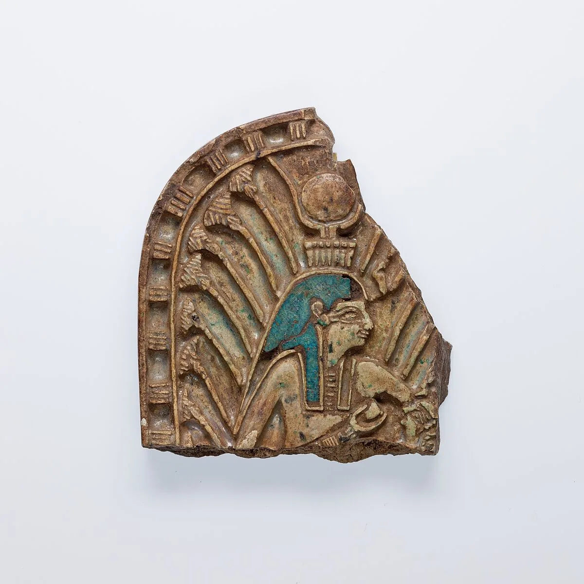 Isis nursing Horus in the marshes depicted on a fragment from a box lid or menat counterpoise — Unknown