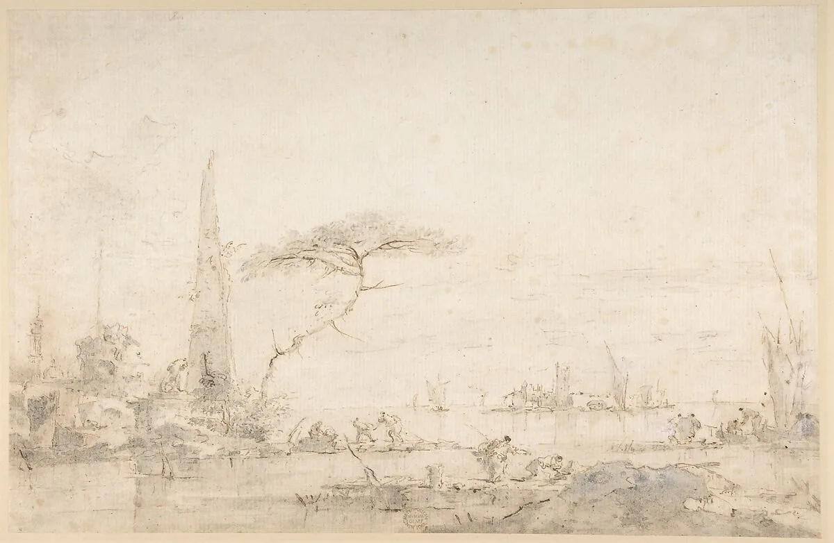 Lagoon Capriccio with an Obelisk — Francesco Guardi