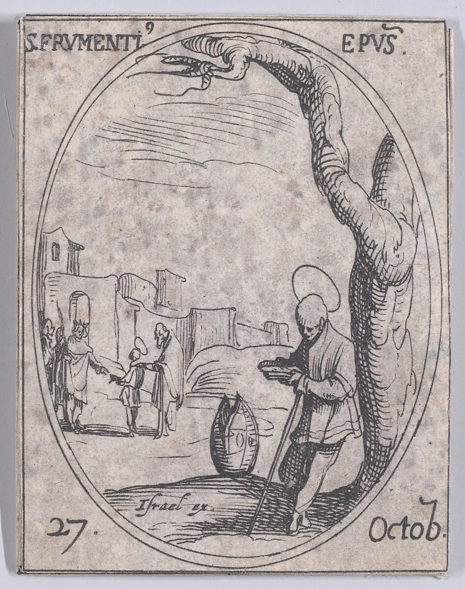 S. Frumence, évêque (St. Frumentius, Bishop), October 27th, from "Les Images De Tous Les Saincts et Saintes de L'Année" (Images of All of the Saints and Religious Events of the Year) — Jacques Callot|Israël Henriet