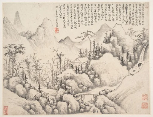 清 施霖 山莊圖 冊頁|Mountain Retreat, leaf from Album for Zhou Lianggong