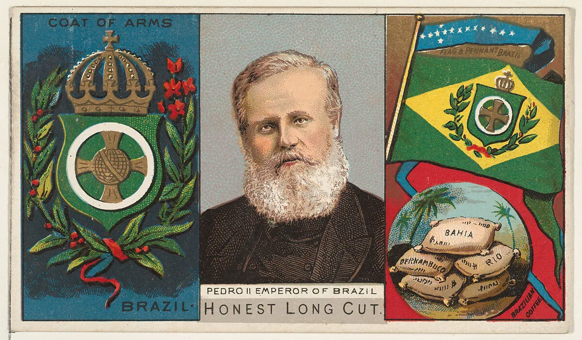 Pedro II, Emperor of Brazil, from the Rulers, Flags, and Coats of Arms series (N126-1) issued by W. Duke, Sons & Co. — W. Duke, Sons & Co.