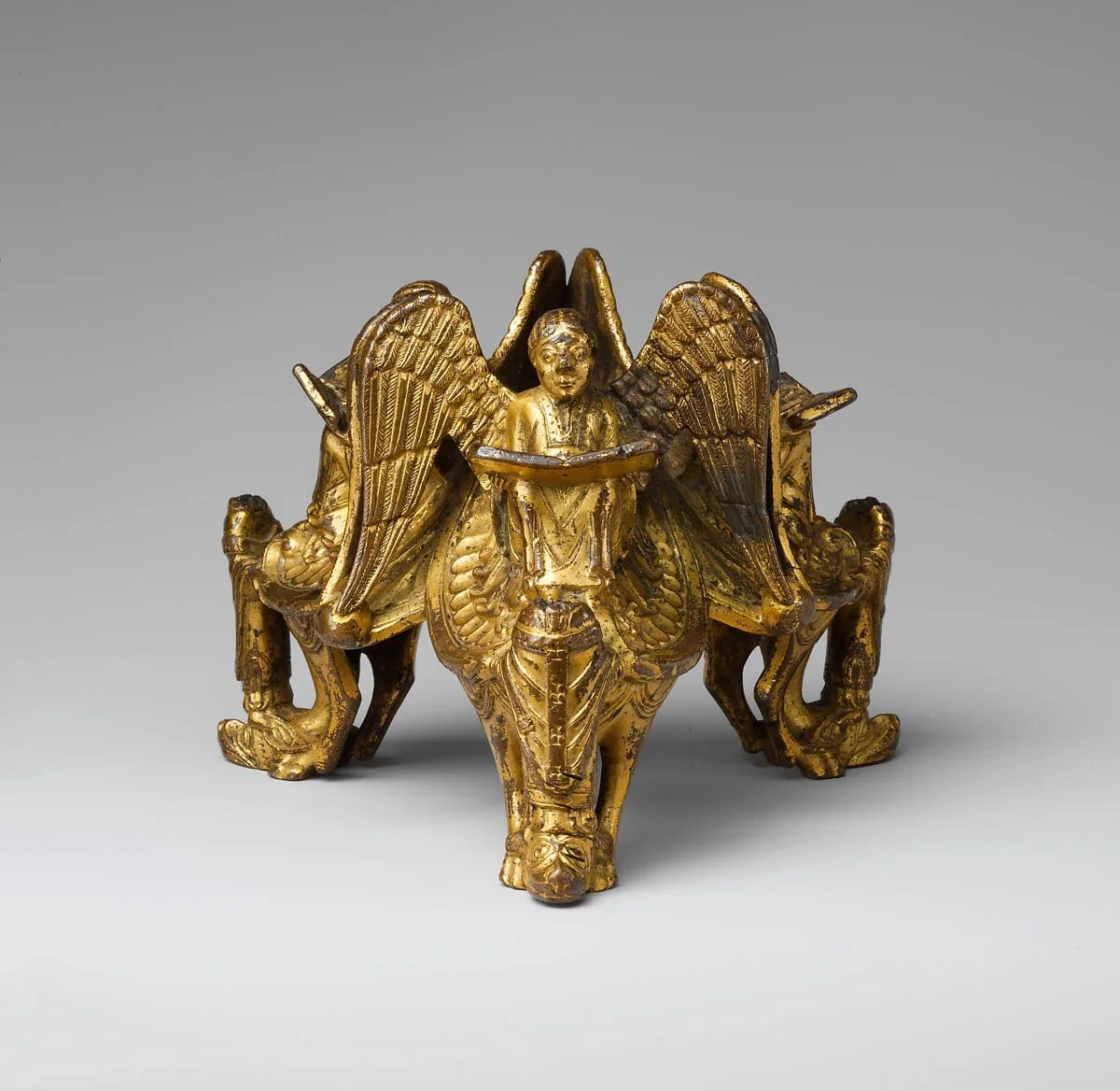 Base of an Altar Cross with Reading Angels Sitting on Dragons and Standing Church Fathers — Unknown