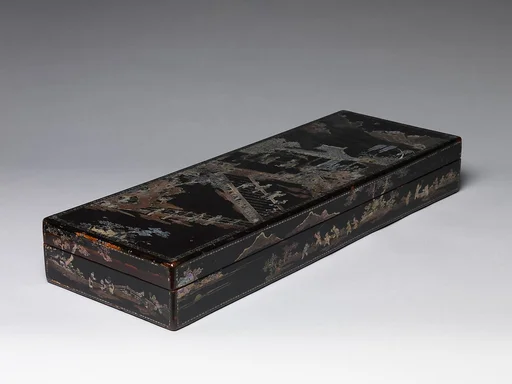 清初 黑漆嵌螺鈿嬰戯賀壽圖匣|Box with scene of a reception and boys at play