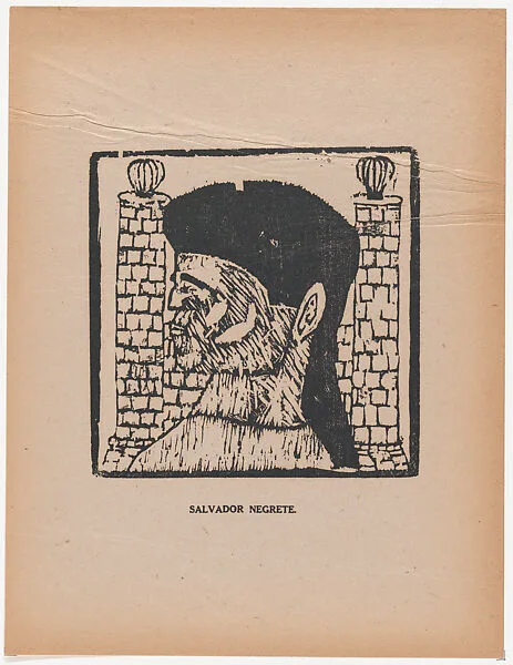 Profile of a man facing left, from the portfolio 'Los pequeños grabadores en madera, alumnos de la Escuela Preparatoria de Jalisco' (Guadalajara, Mexico 1925). — Salvador Negrete