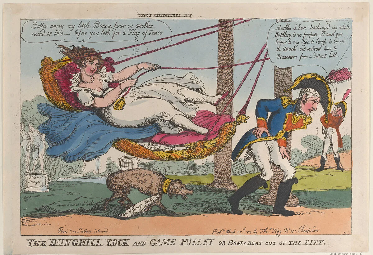 The Dunghill Cock and Game Pullet or Boney Beat Out of the Pitt — Empress Marie Louise of France|Thomas Rowlandson|Napoléon Bonaparte|Thomas Tegg