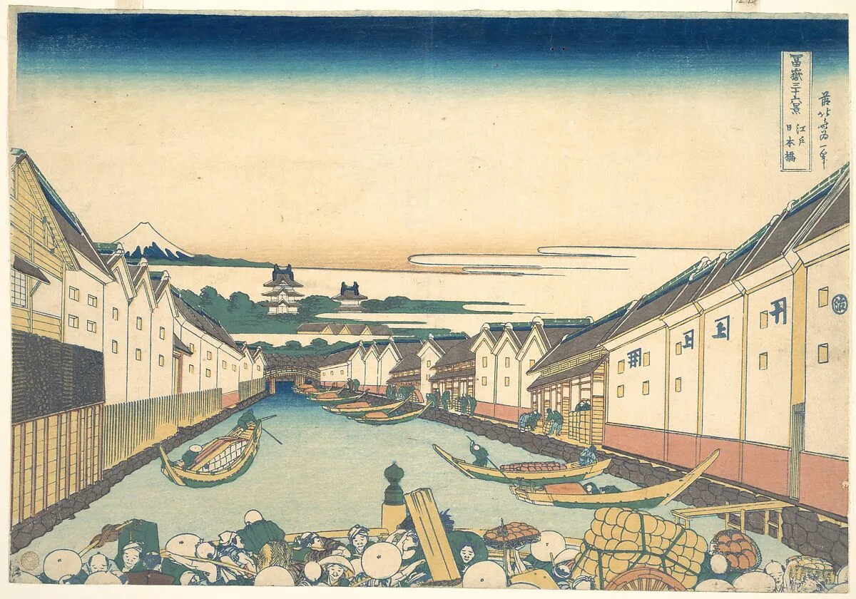 冨嶽三十六景 江戸日本橋|Nihonbashi in Edo (Edo Nihonbashi), from the series Thirty-six Views of Mount Fuji (Fugaku sanjūrokkei) — Katsushika Hokusai