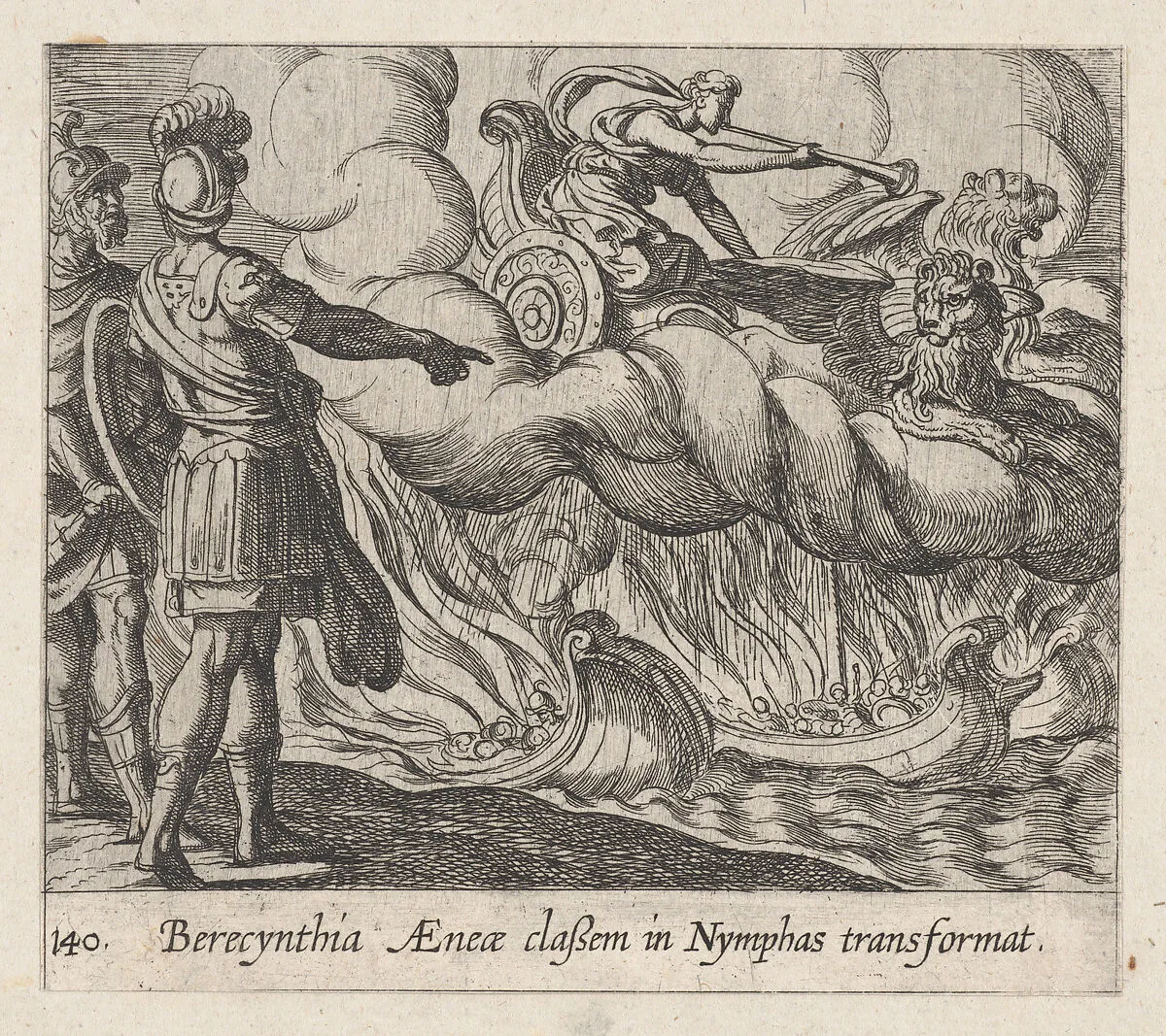 Plate 140: The Trojan Ships Changed into Nymphs (Berecynthia AEneae classem in Nymphas transformat), from Ovid's 'Metamorphoses' — Antonio Tempesta