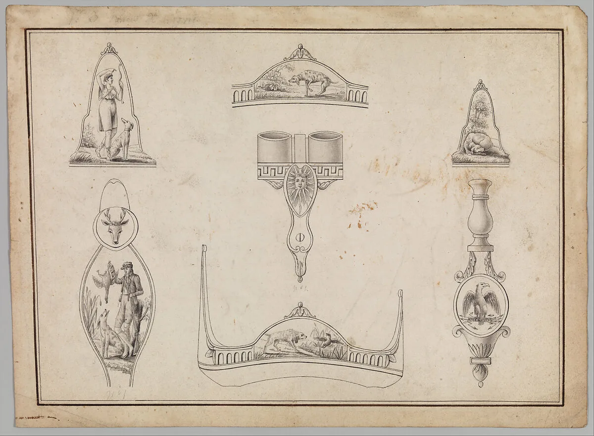 Drawing with Seven Designs for Firearms Ornament — Jean-Francois Lucas