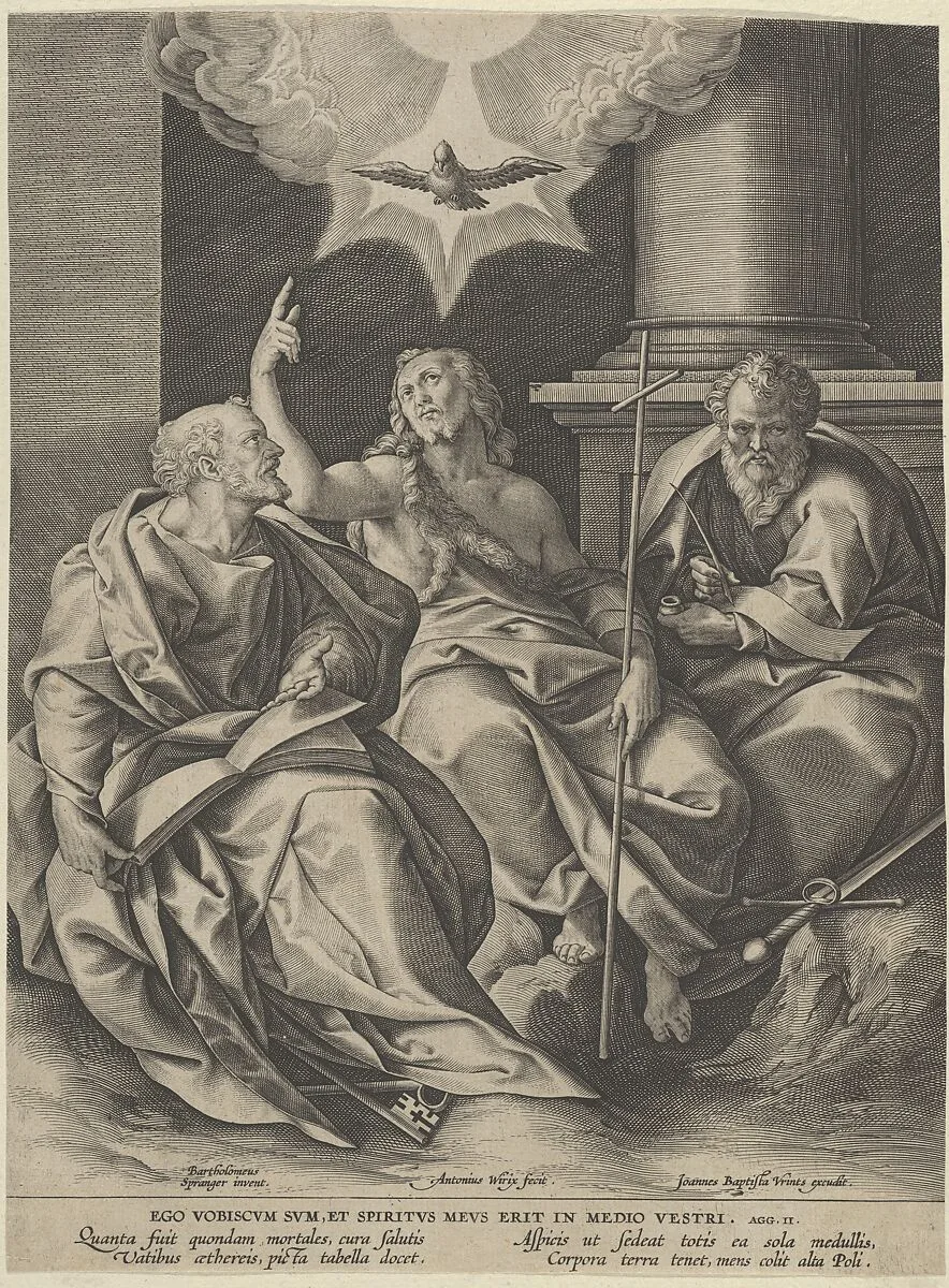 Saint Peter, Saint Paul, and Saint John the Baptist — Bartholomeus Spranger|Antonius Wierix, II|Johannes Baptista Vrints
