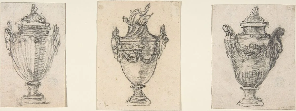 Three Designs for Covered Vases — Anonymous, French, 18th century