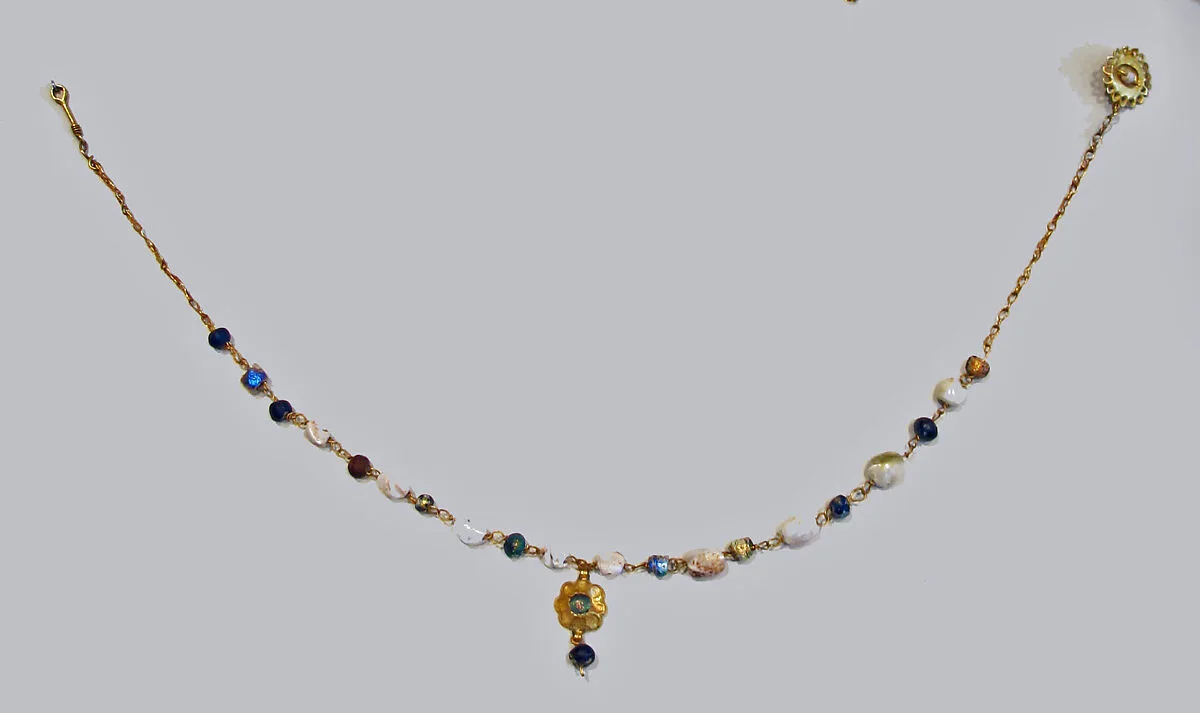 Gold, pearl, and glass necklace — Unknown