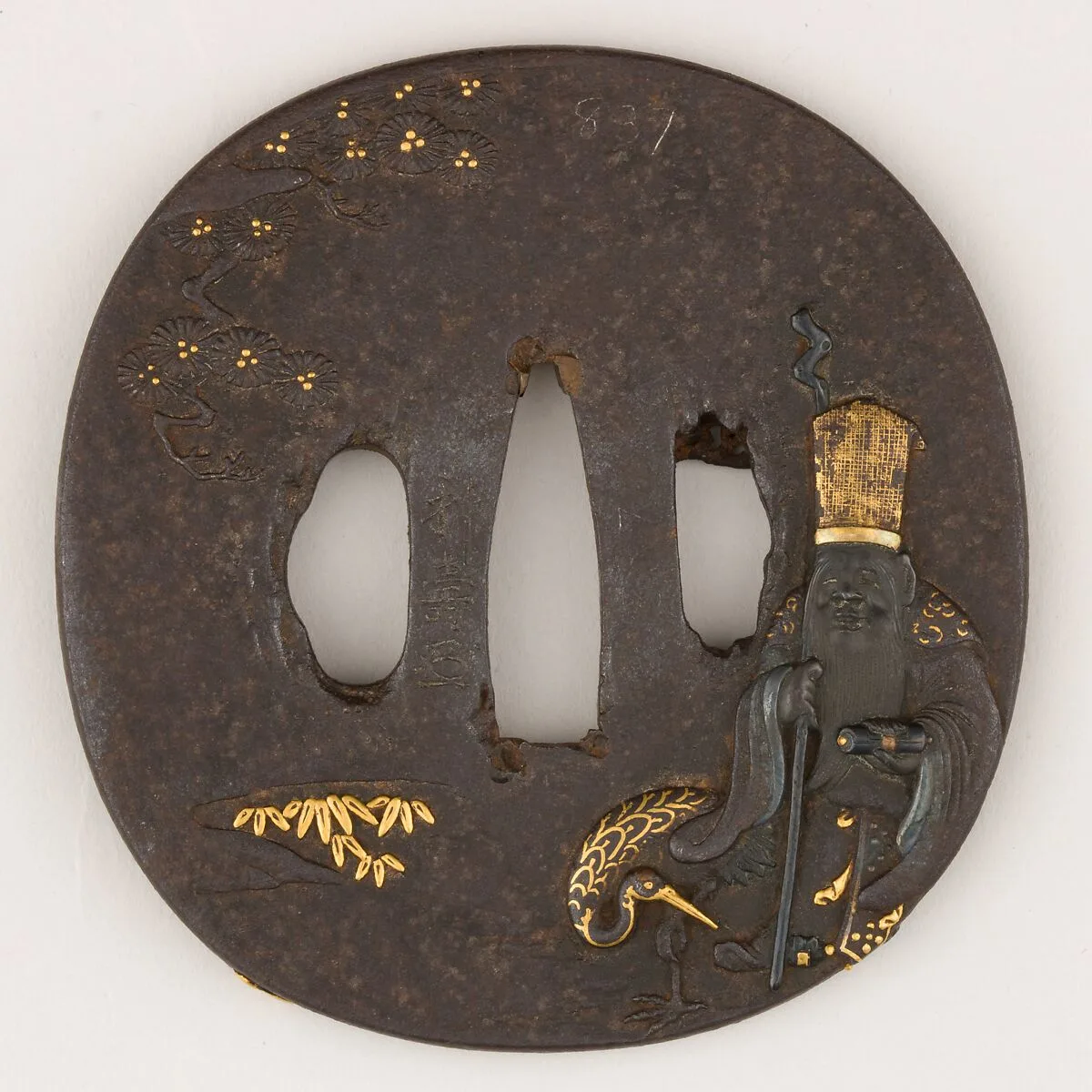 Sword guard (<i>Tsuba</i>) Depicting God of Longevity Jurōjin (寿老人図鐔) — Unknown