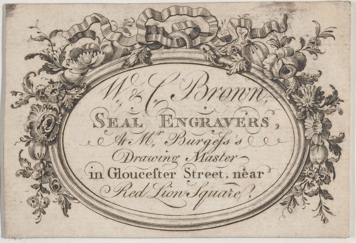 Trade card for W & C Bronn, seal engravers — Anonymous, British, 18th century