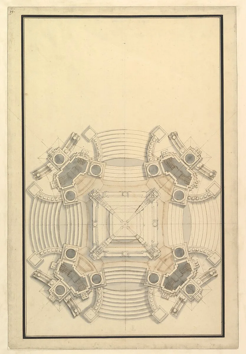 Ground Plan for a Catafalque for the King of Sardinia, Vittorio Amedeo (d.1732) — Giuseppe Galli Bibiena