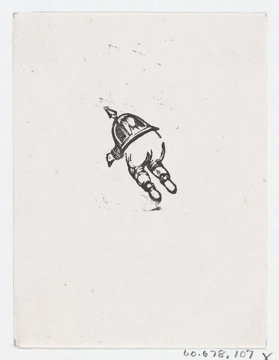A helmet and a figure's lower body — José Sanchez|José Guadalupe Posada