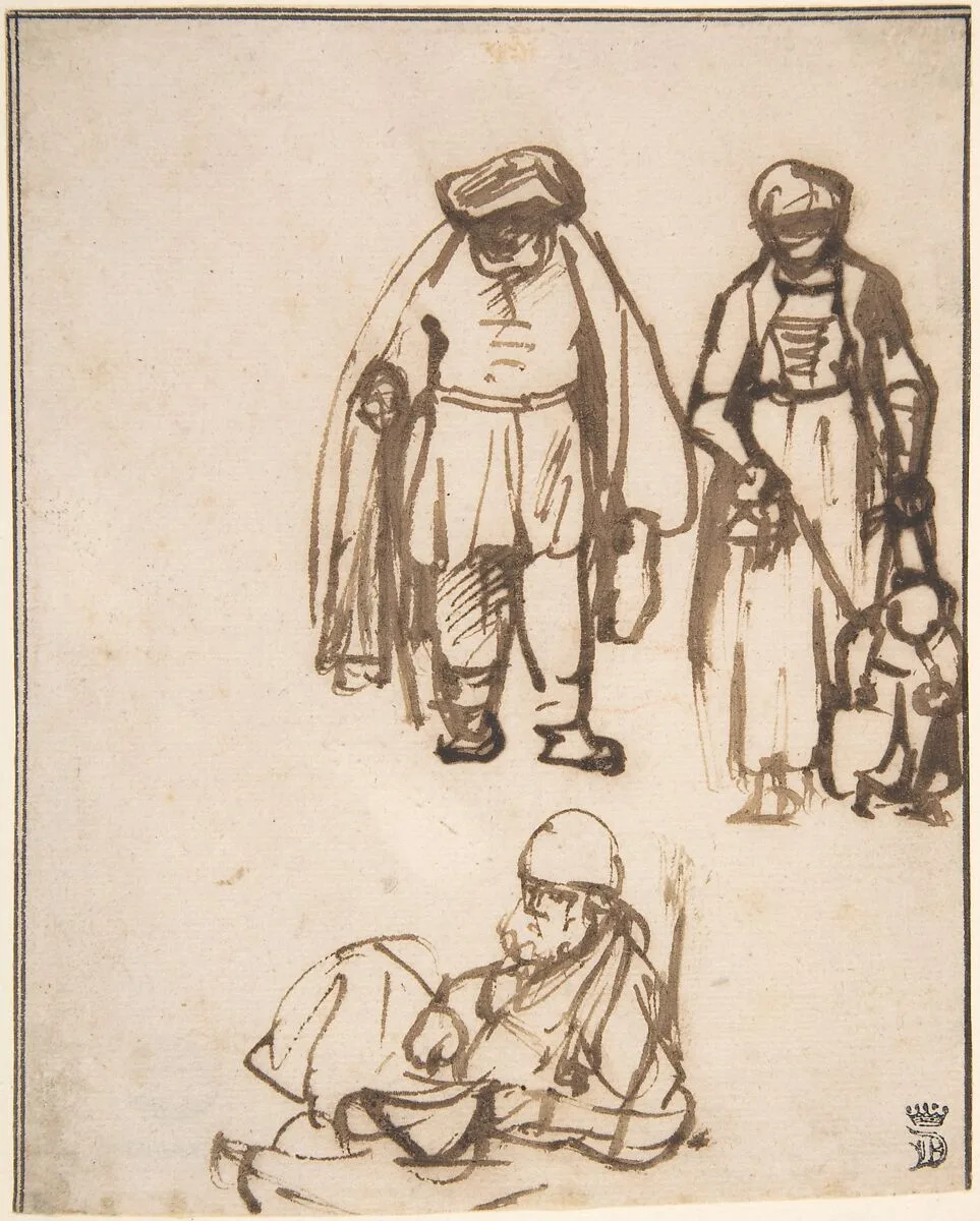 Studies of Two Men and a Woman Teaching a Child to Walk — Rembrandt (Rembrandt van Rijn)|Nicolaes Maes