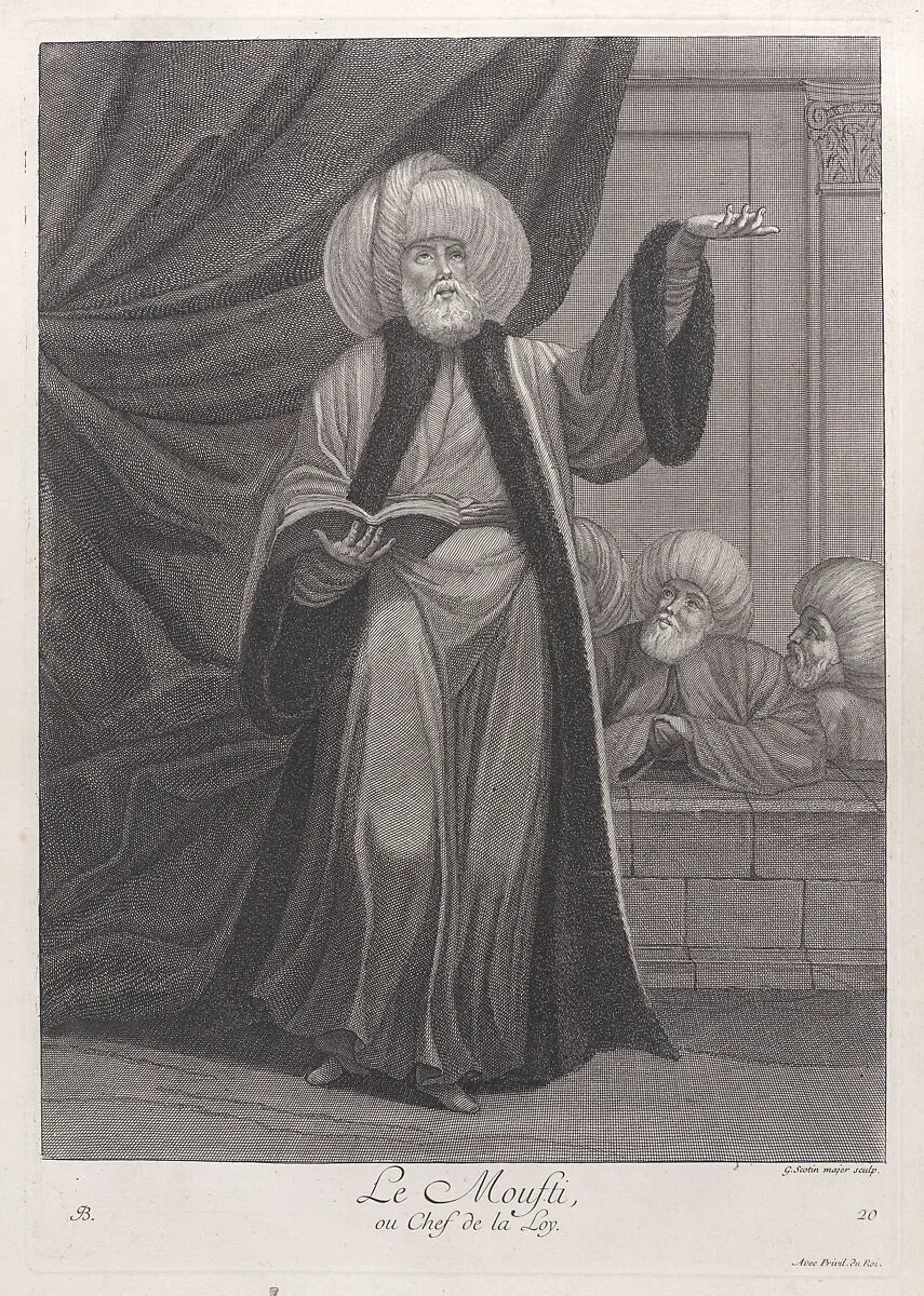Le Moufti, ou Chef de la Loy, plate 20 from "Recueil de cent estampes représentent differentes nations du Levant" — Gérard Jean Baptiste Scotin I|Jean Baptiste Vanmour|Jacques le Hay