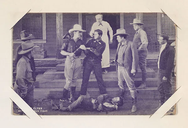 Lefty Flynn settling a gun fight from Western Stars or Scenes Exhibit Cards series (W412) — Unknown