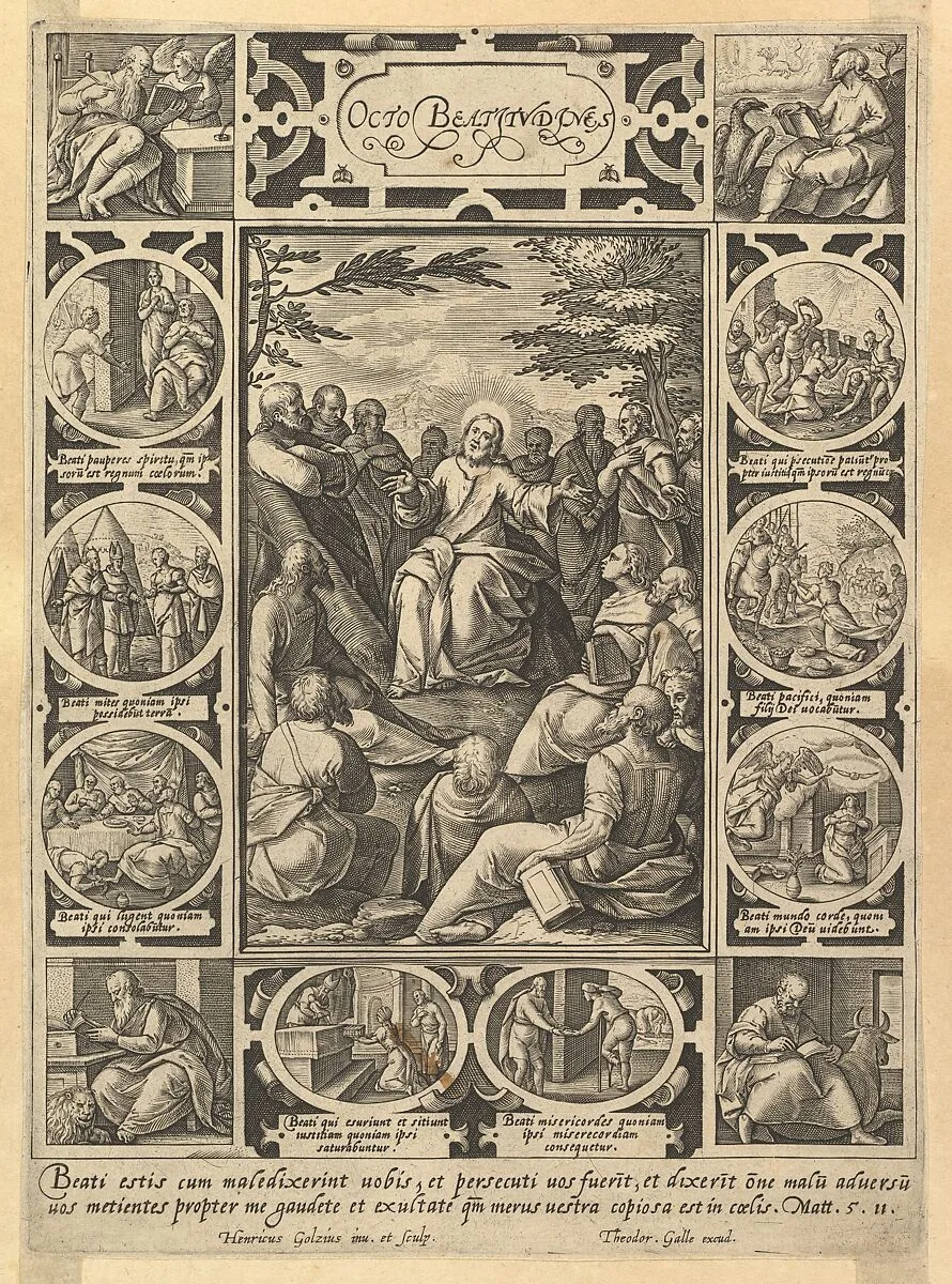 The Eight Beatitudes, from "Christian and Profane Allegories" — Hendrick Goltzius|Theodoor Galle