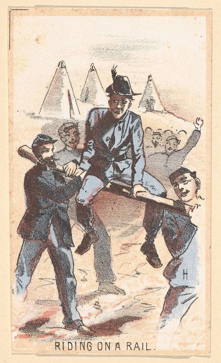 Life in Camp, Part 1: Riding on a Rail — Winslow Homer|Louis Prang & Co.