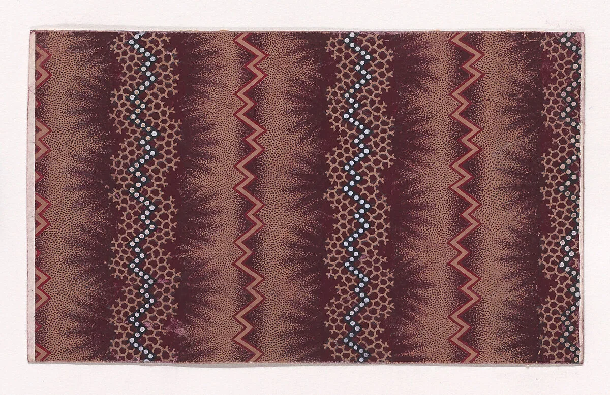 Textile Design with Alternating Vertical Zig-Zaggins Strips and Pearls — Anonymous, Alsatian, 19th century