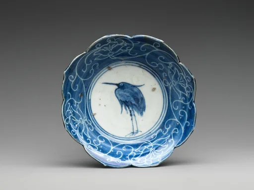 染付白鷺文鉢|Deep Dish with Egret (from a set of ten)