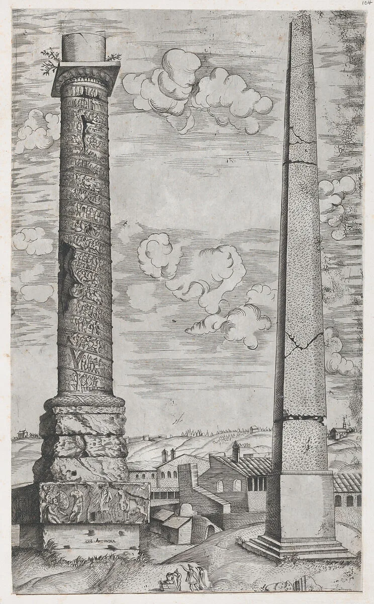 Speculum Romanae Magnificentiae: Column of Antoninus and a Roman Obelisk — Enea Vico|Anonymous