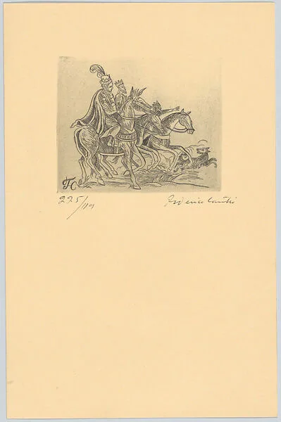 The three kings on horseback facing right, from a series of prints made as Christmas cards for Luis García Lecuona — Carlos Alvarado Lang|Federico Cantù