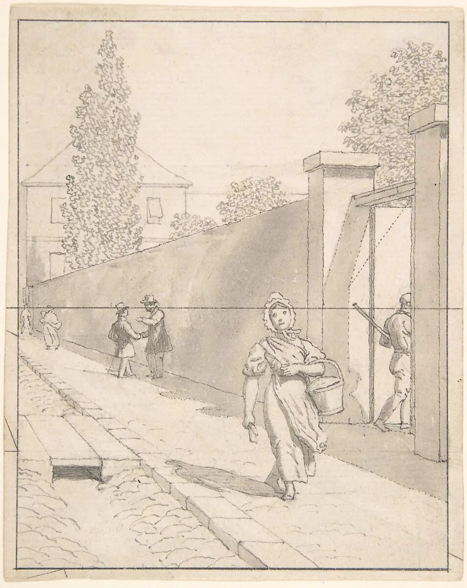 View of Charlottenborg Palace in Copenhagen with the Old Botanical Garden and Figures — Christoffer Wilhelm Eckersberg