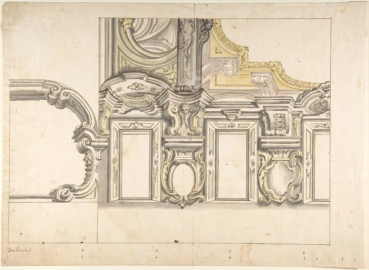 Design for an Attic Window and an Interior, with the Frame of the Ceiling Shown — Anonymous, Italian, Piedmontese, 18th century