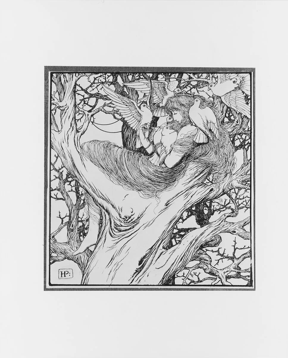 The Princess Dwells in the Oak Tree Where ye Wild Pigeons Come to Feed Her, for "The Wonder Clock" — Howard Pyle