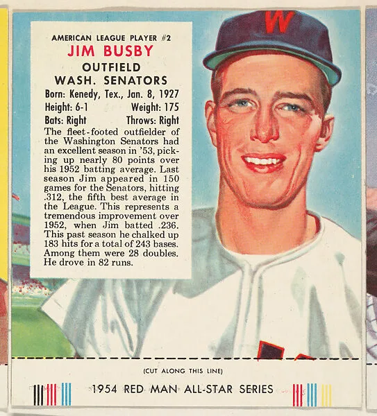 Jim Busby, from the Major League All Stars series (T234), issued by Red Man Chewing Tobacco — Red Man Chewing Tobacco