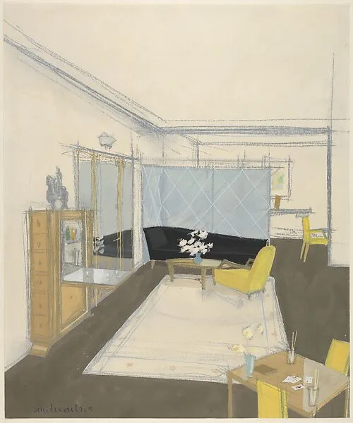 Design for a Living Room with Chaise Lounge — André Arbus