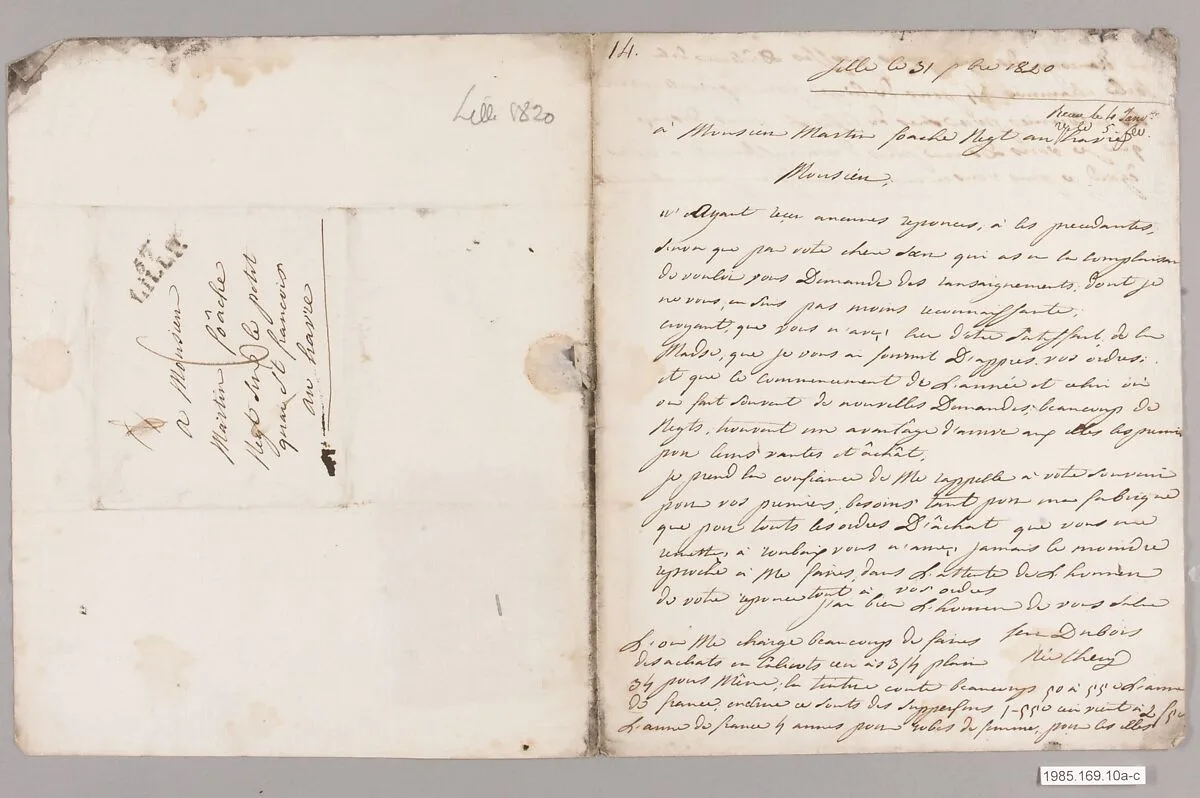 Letter with textile samples — Unknown